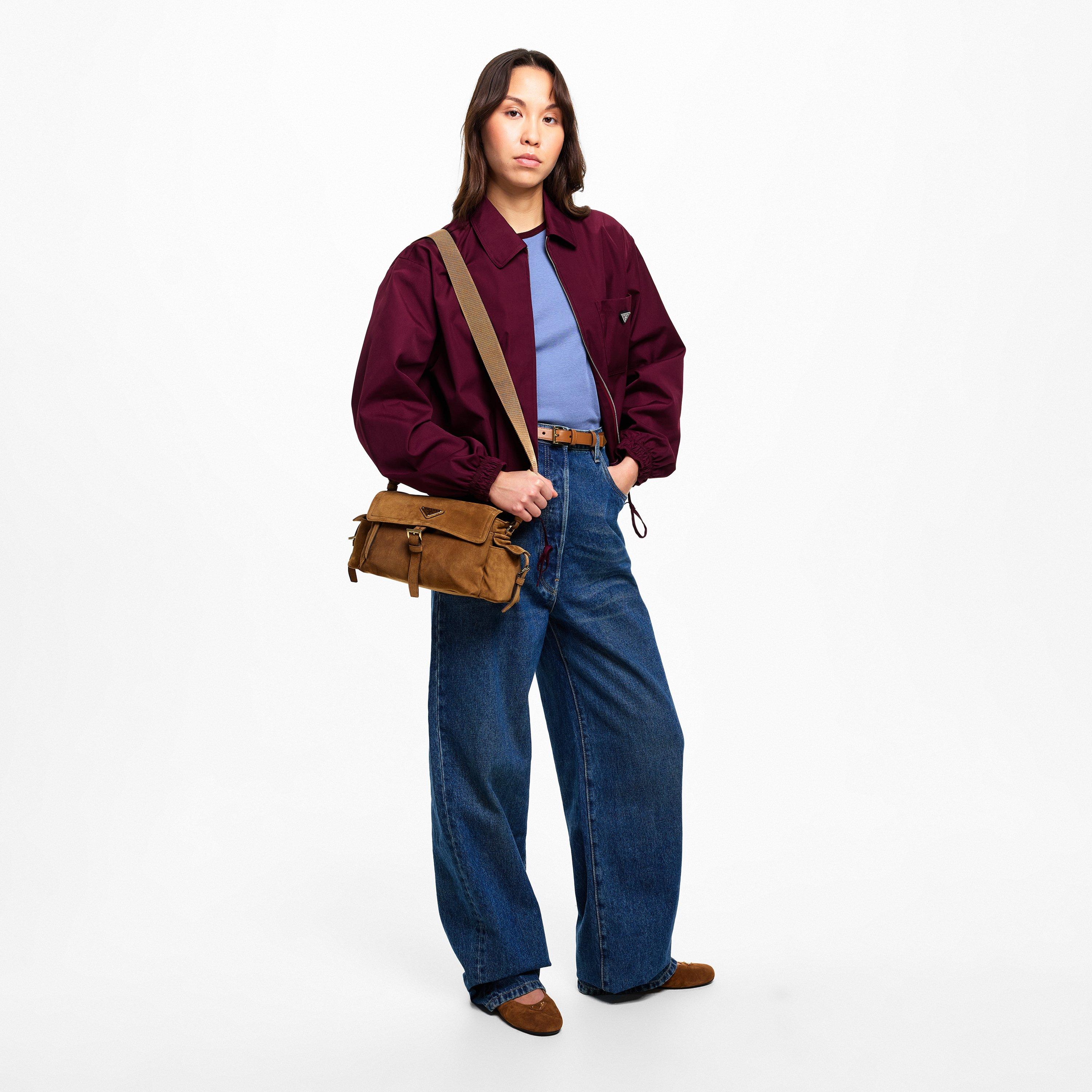 Prada Explore Medium Suede Shoulder Bag with Flap