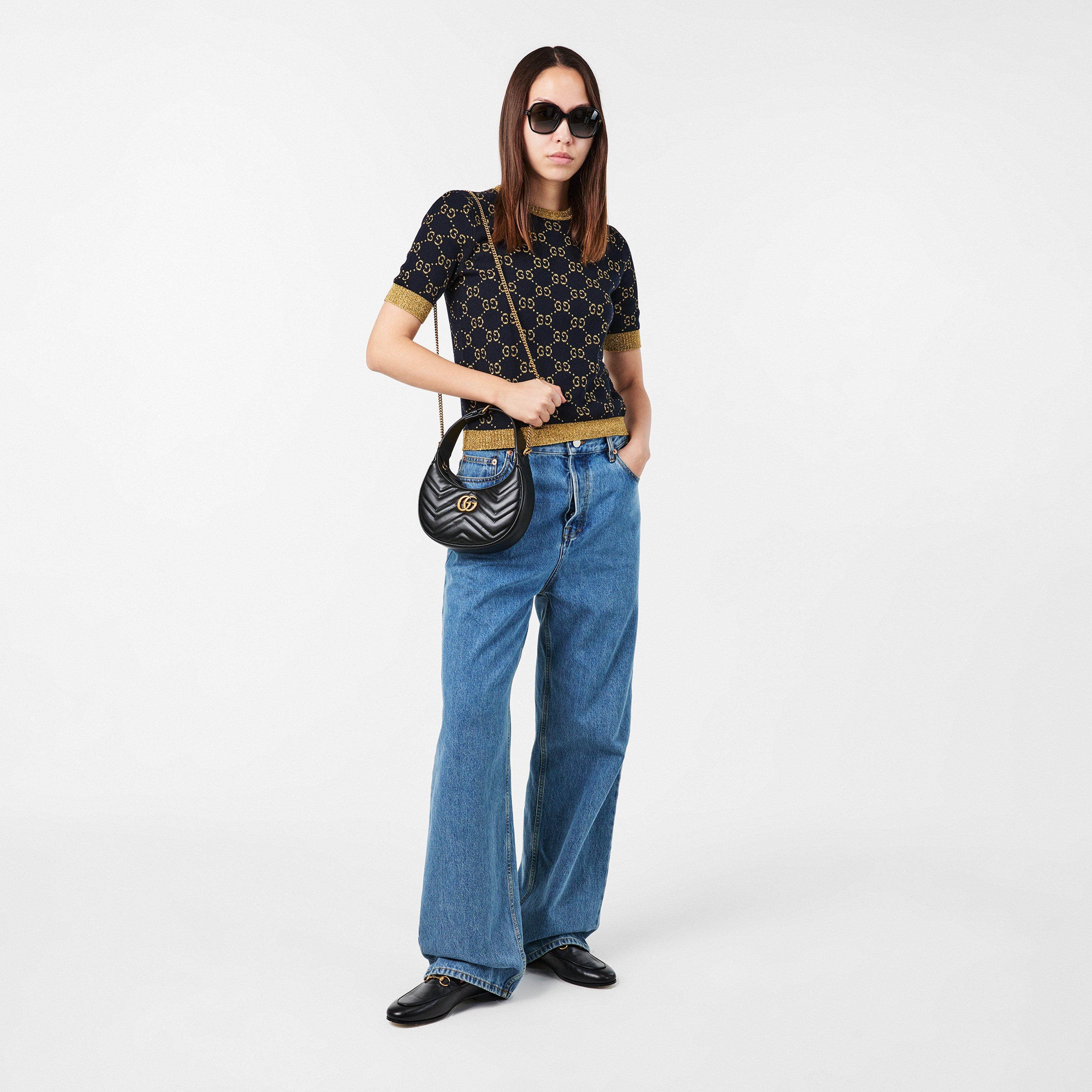Gucci Women's Chevron Leather GG Marmont Half-Moon Mini Bag