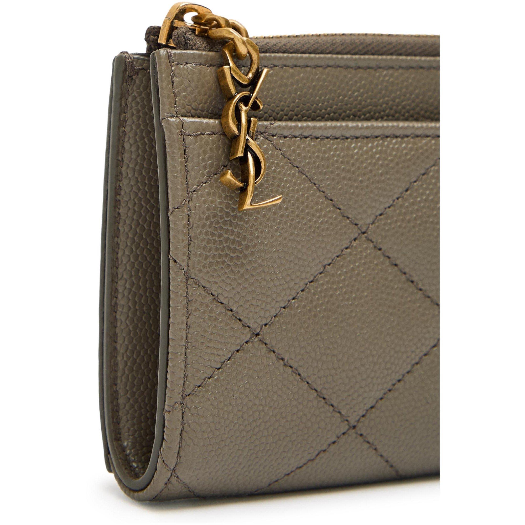 Saint Laurent Women's Quilted Leather Zip Card Holder