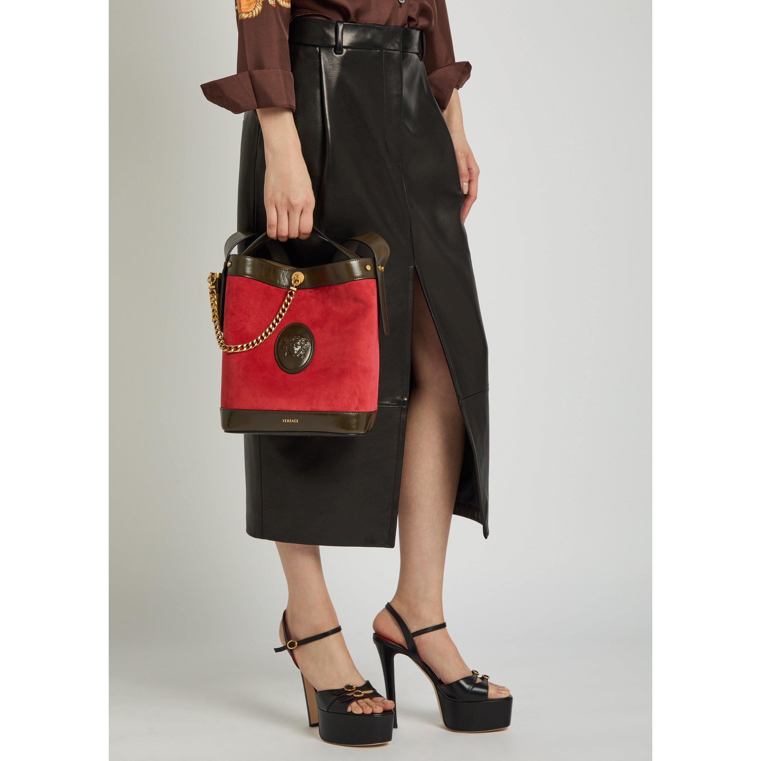 Versace CHAIN LEATHER SMALL BUCKET BAG