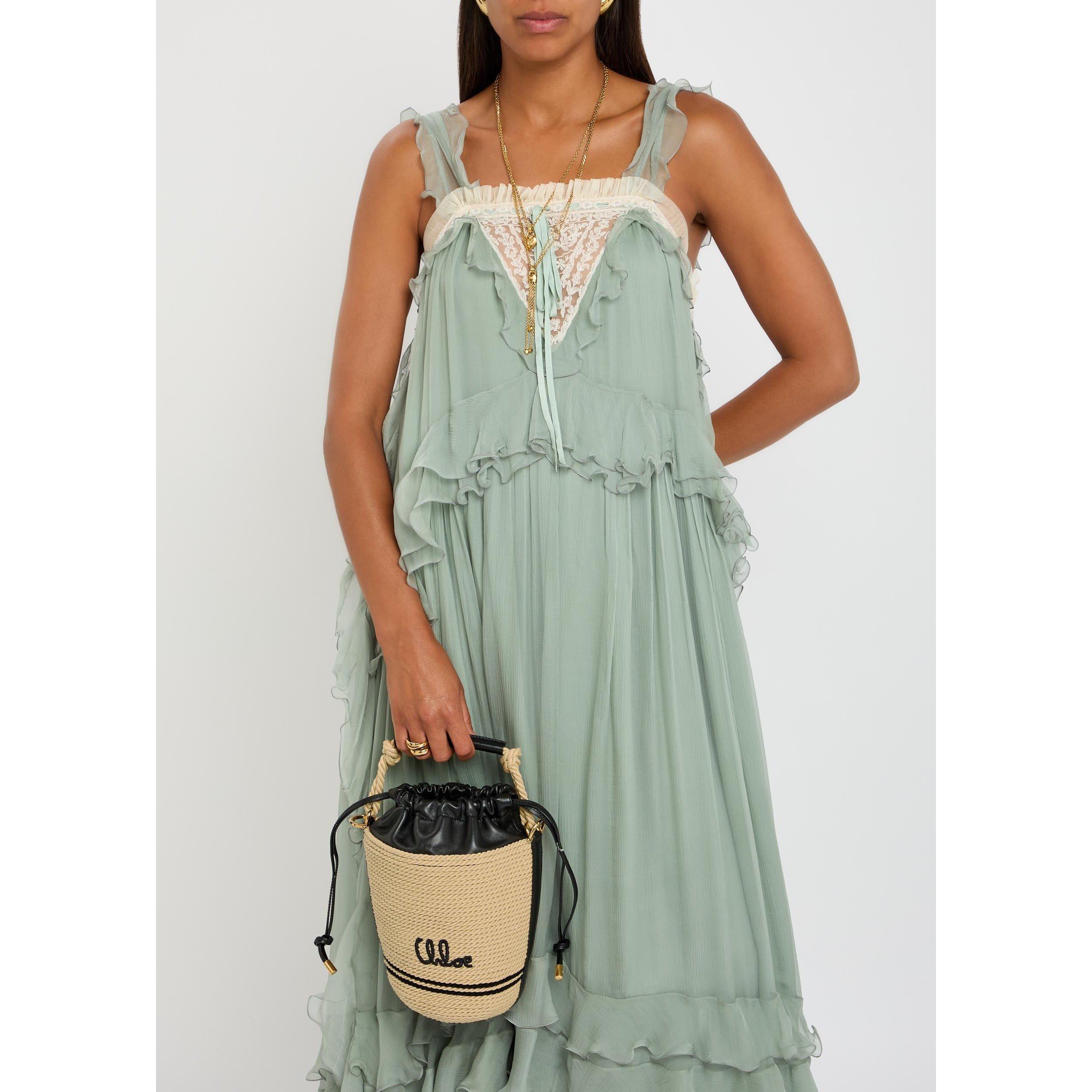 Chloe Women's Straw Logo Bucket Bag