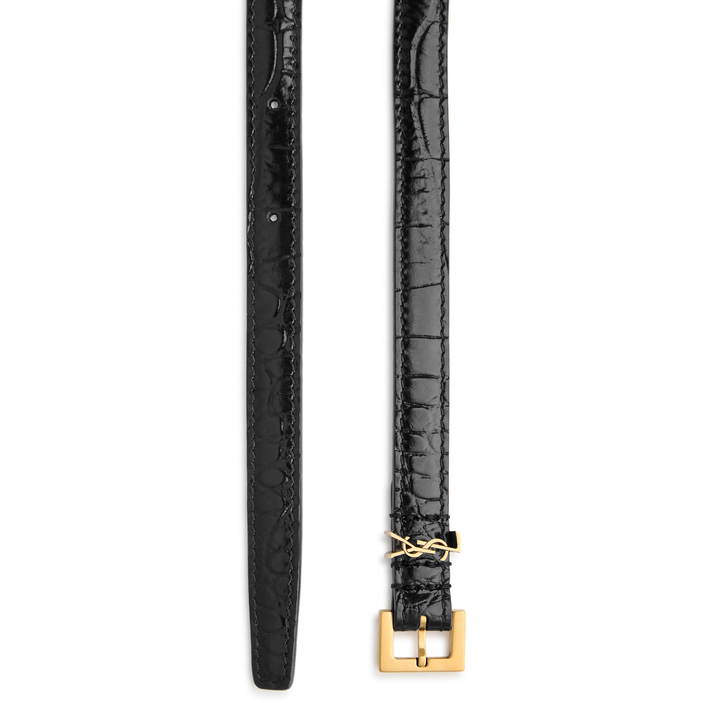 Saint Laurent Women's Crocodile Embossed Leather Belt
