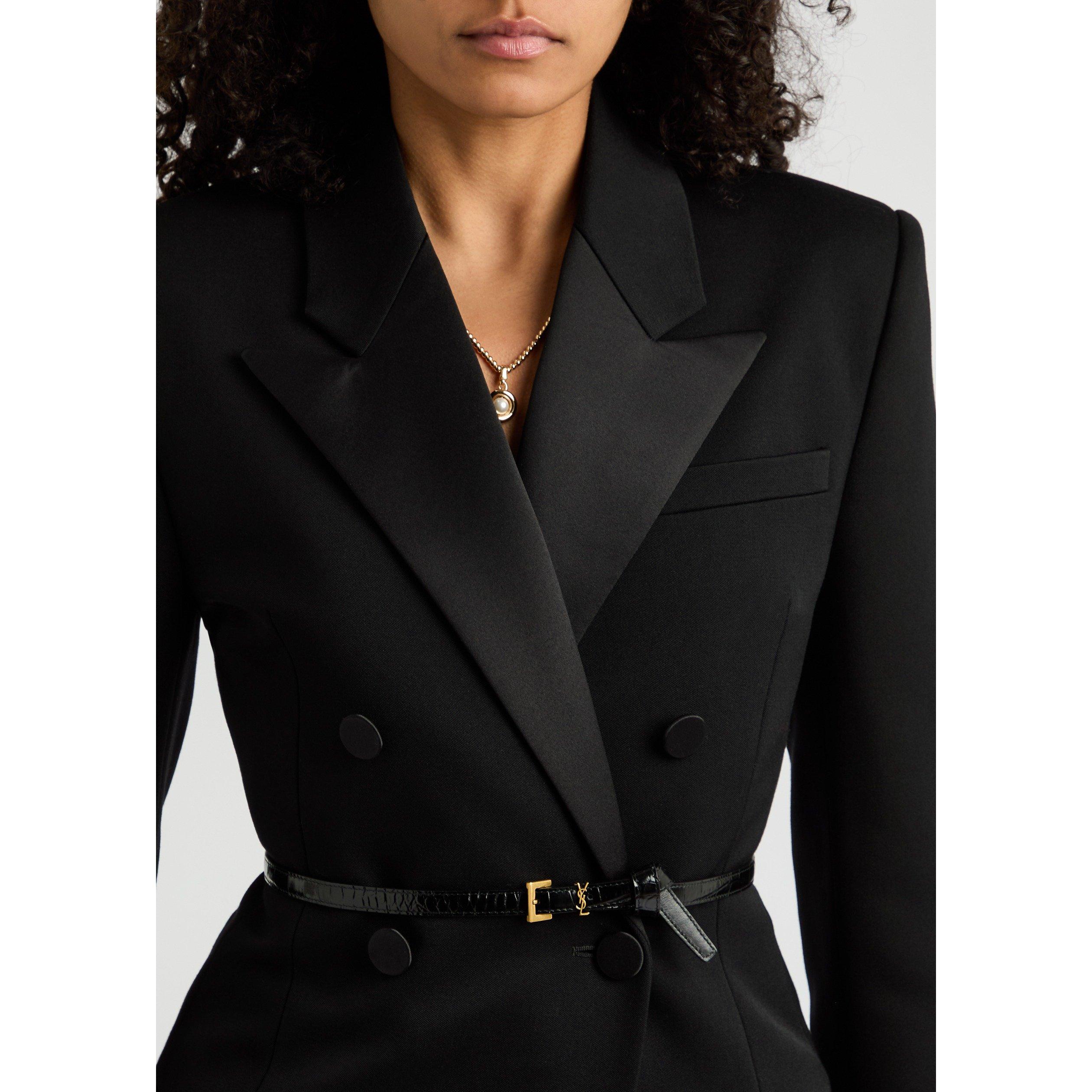 Saint Laurent Women's Crocodile Embossed Leather Belt